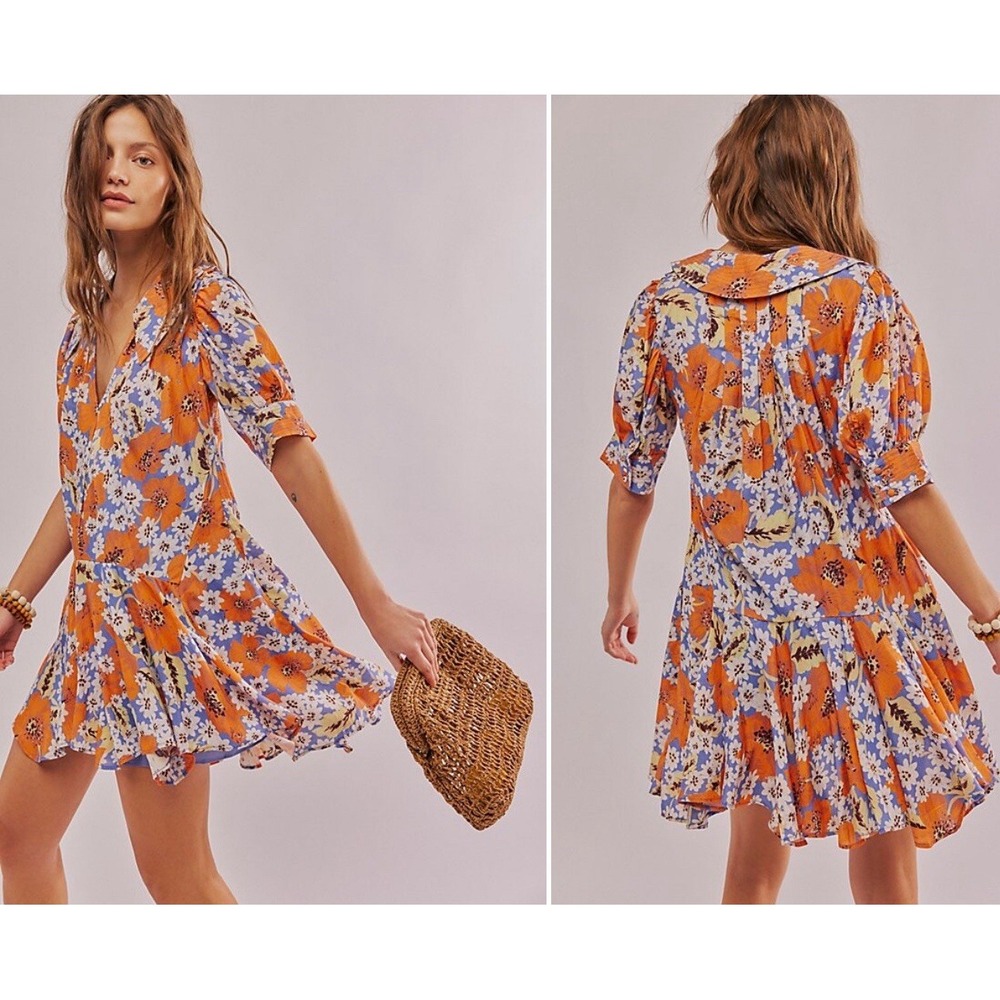 Free People Orange Floral Mini Dress